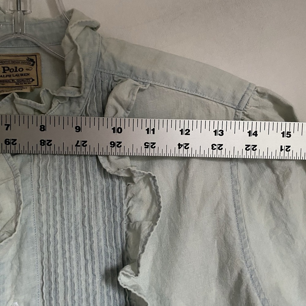 Vintage Polo Ralph Lauren Shirt Women Size 6 Light Blue Button Up Ruched Grunge - Picture 6 of 7
